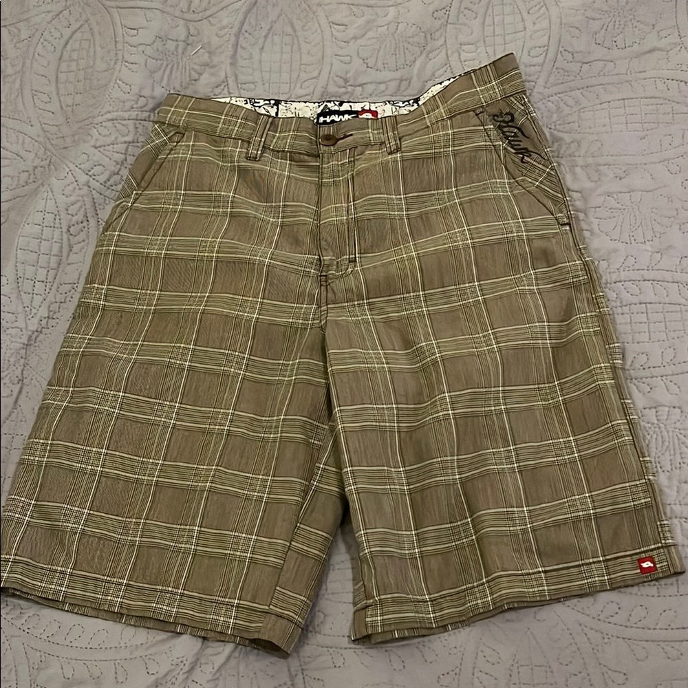 Tony Hawk Brown Flat Front Plaid Shorts Casual Comfort